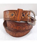 Vintage Tex Tan belt sz 36 leather HAND TOOLED cowboy FLORAL flowers USA... - $57.00