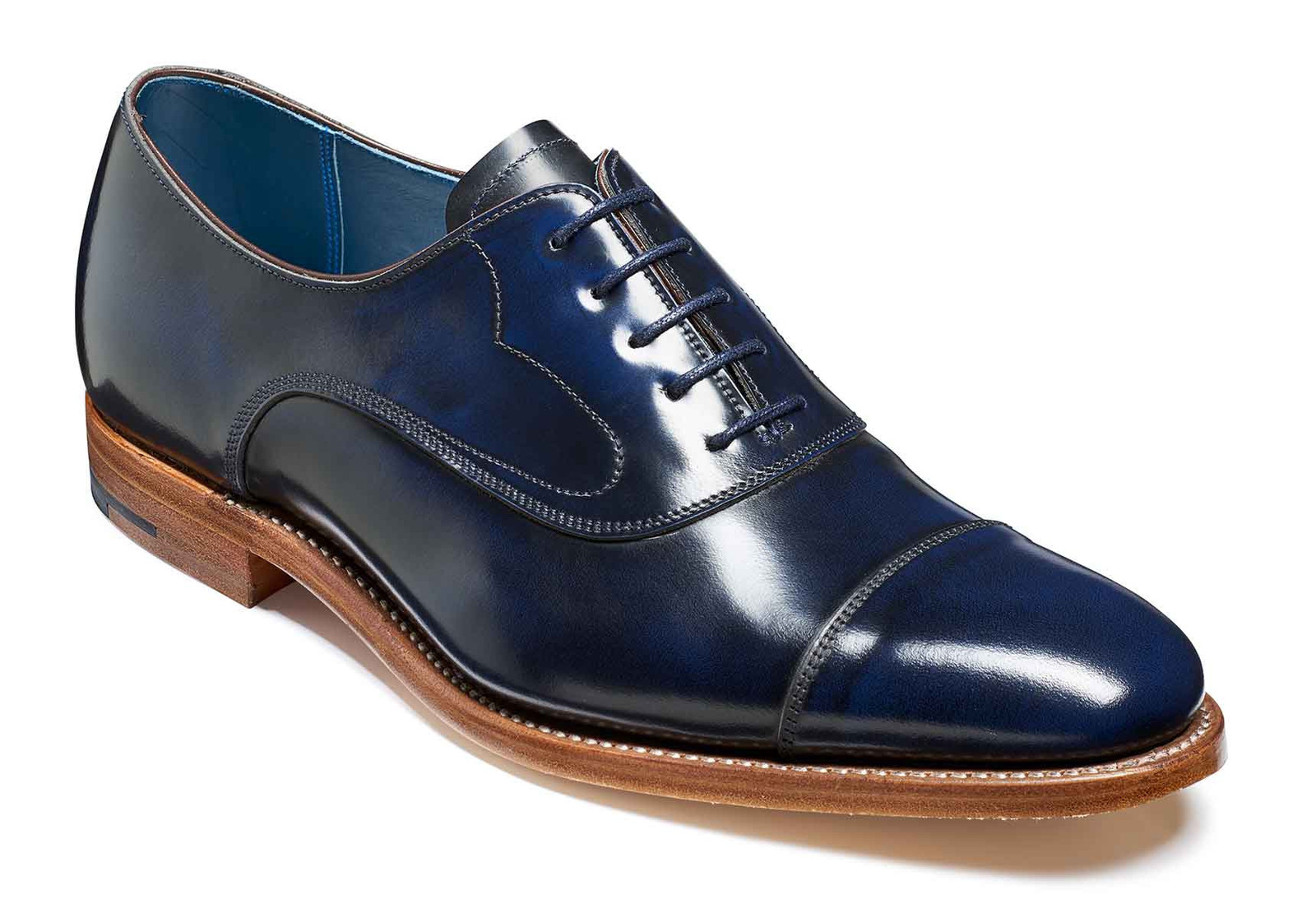 Men Shiny Navy Blue Rounded Cap Toe Oxford Lace Up Genuine Leather Shoes US 7-16