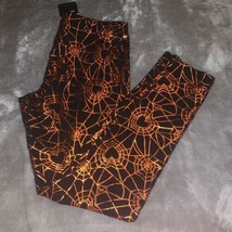 Girls Size XXL 18 Halloween Leggings Black Metallic Orange Spider Webs Celebrate - £9.57 GBP