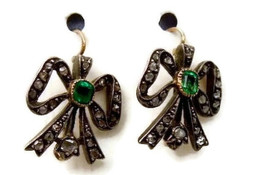 Victorian 1.10ct Rose Cut Diamond Emerald Stud Elegant Engagement Earrings - $391.58
