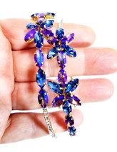 Blue Chandelier Earrings, Rhinestone Crystal 3.5 inch Hoops, Pageant Bridal Drop - £31.95 GBP