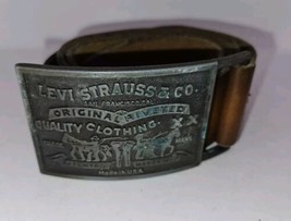 Vintage Levi Strauss &amp; Co  31&quot; Brown Leather Belt Brass Anchor Buckle Me... - £15.12 GBP