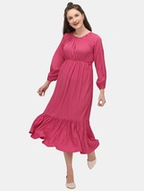Damen Frisch Pink Knielänge Maxi Kleid Mit Puffärmeln Freizeit Bekleidung - £23.38 GBP