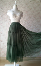 Olive Green Layered Tulle Skirt Outfit Women Custom Plus Size Long Tulle Skirt