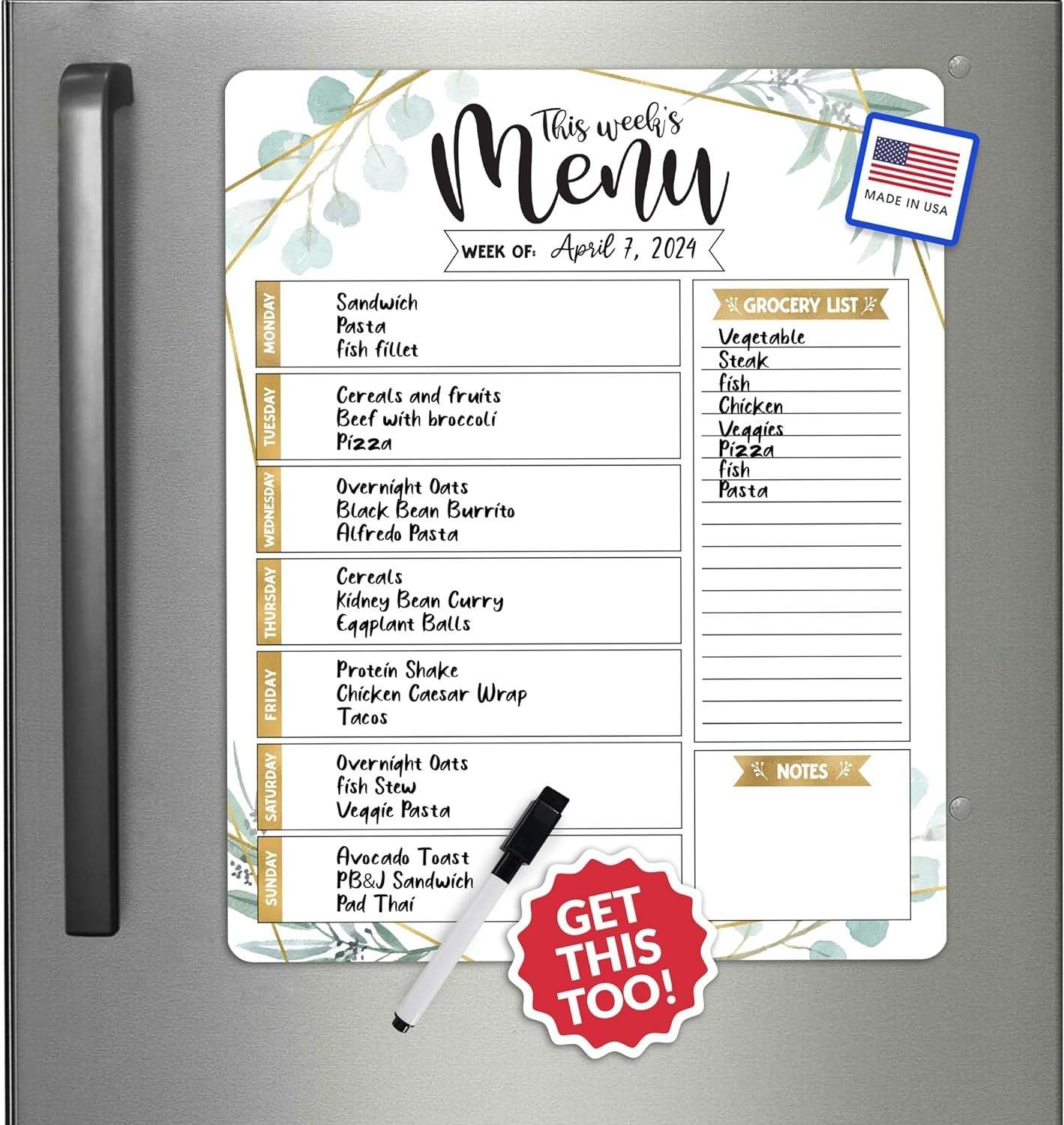 Geo-Greenery Magnetic Meal Planner | Weekly | Calendar &amp; Planners - $19.99
