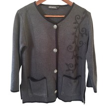 Embroidered Womens M Classic Black Floral Jacket Glam Quiet Luxury Old M... - $514.81 MXN