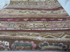 Vintage Country Tan Mauve Green Hearts &amp; Flowers Cotton Fabric 2 1/2 Yards - £7.60 GBP