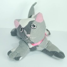 1985 Pound Puppies PURRIES Large Gray White CAT Pink Bow Plush Stuffed 14&quot; Long - £19.35 GBP