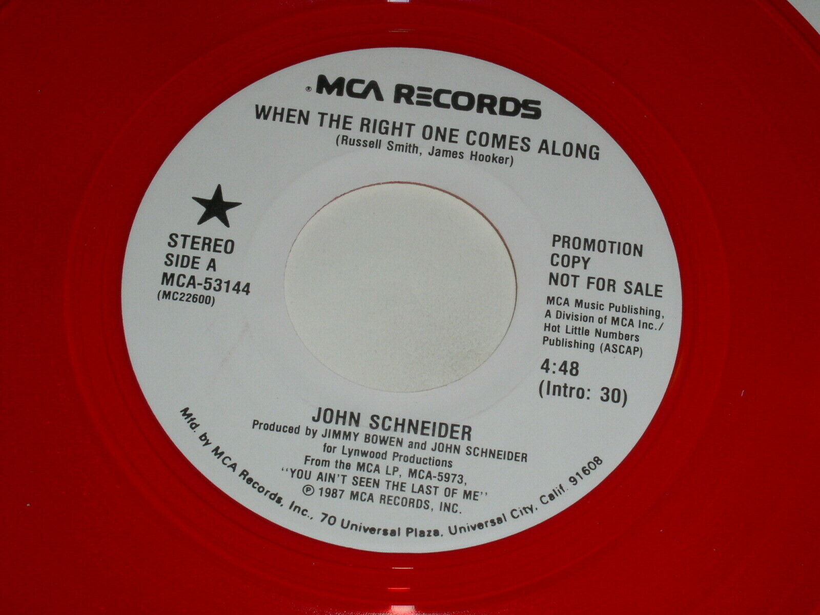 Primary image for John Schneider When The Right One Comes Along Red Vinyl 45 Rpm Record Promo