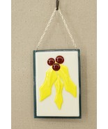 Fused Art Glass Christmas Decoration Holly &amp; Berry Cluster Window Decor - £22.48 GBP