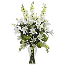Nearly Natural 1335 Lily  Delphinium &amp; Hydrangea Silk Arrangement - £122.32 GBP
