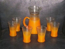 70s Mcm Mid Century Modern Blendo Glass Carafe Pitcher Frosted Orange Juice Set - £77.90 GBP