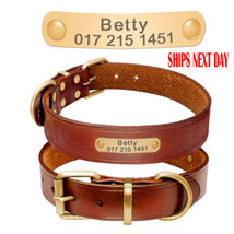 Custom Personalized Premium Leather Dog collar - Gold nameplate id Tag - £16.98 GBP