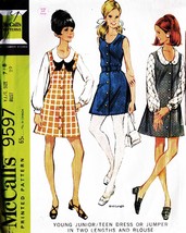 Teen&#39;s Dress or Jumper Vintage 1968 McCall&#39;s Pattern 9597 Size 7/8 - $12.00