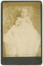 Circa 1890&#39;S Cabinet Card Adorable Little Baby In White Dress J.B. Parsons - £7.43 GBP