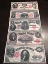 Reproduction 5 Piece United States Notes $1 $2 $5 $10 $20 1880-1917 Paper Money - £11.24 GBP