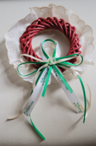 Christmas Tree Decoration Wreath Green White Ribbon Wood Fabric Holiday ... - $9.99