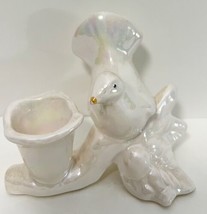 White Dove Bird Iridescent Ceramic Candle Holder Vintage 1980-90s 3.5&quot; P... - £13.80 GBP