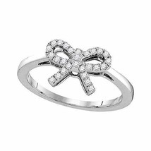 10kt White Gold Womens Round Diamond Ribbon Bow Knot Ring 1/6 Cttw - £238.69 GBP