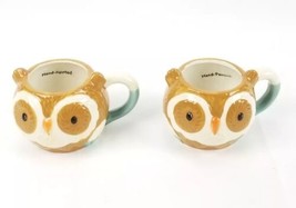 (Lot of 2) Hand Painted Eearthenware Owl Mugs New Fall Thanksgiving Decor - £15.38 GBP