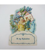 Vintage Valentine 3D Pop Up Die Cut Boy & Girl 1700s Wigs & Dress Blue Flowers - $19.99