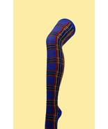 Tartan Check Over knee thigh high Scottish overknee socks blue Women's On - $8.75