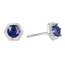 Poulisa S925 Pentagon Blue Zircon Stud Earrings 925 Silver MiPave Cubic Zirconia - £18.66 GBP