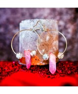 Lovingly handcrafted rose quartz and clear quartz silver hoop earrings f... - £51.33 GBP