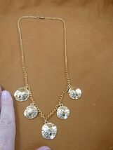 J-SAND-11 Sand dollar gold tone 5 charm dangle pendant on 24" necklace s... - $13.29