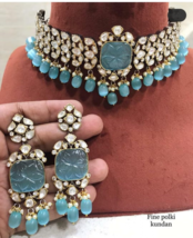 Bollywood Style Indian Polki Kundan Choker Necklace Earrings Bridal Jewelry Set - £179.30 GBP