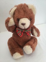 Vintage Cuddle Wit Bear Plush Stuffed Animal Brown Tan Plaid Bowtie - £19.71 GBP