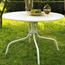 Round Patio Dining Table in White Outdoor UV Resistant Metal - £264.39 GBP