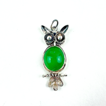 Owl Pendant .925 Sterling Silver + Green Belly Bird 3.3grams 1.3/8&quot; Long - £17.40 GBP