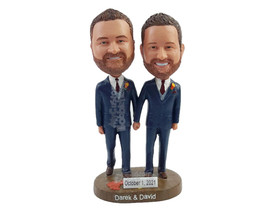 Custom Bobblehead Happy loving gay couple holding hands and wearing the same nic - £119.61 GBP