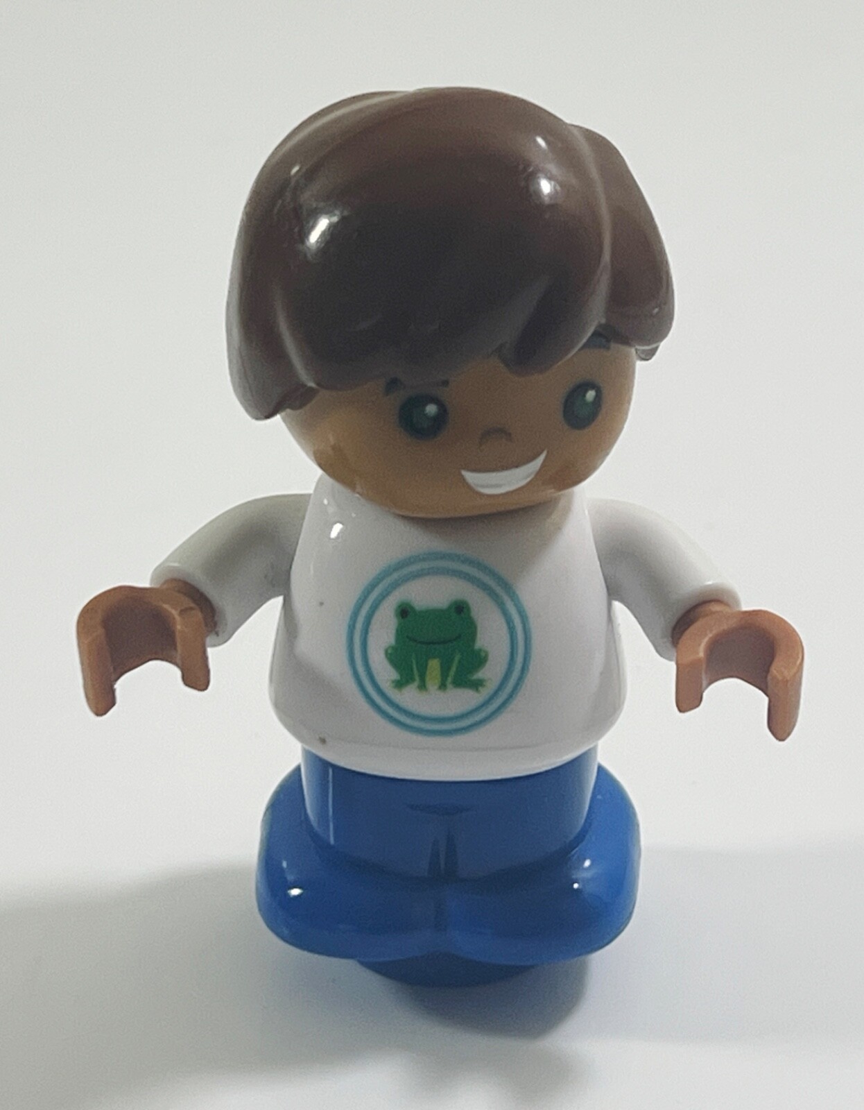Lego Duplo Boy  Figure - Brown Hair - Frog on White Shirt - $3.95