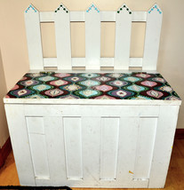 wooden hand painted toy box bench white amazing pattern - $49.49