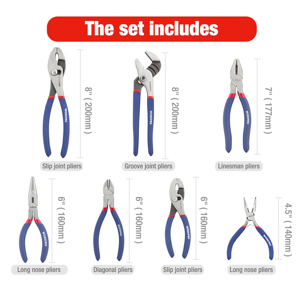 WORKPRO 7PC Pliers set Wire Cable Cutter Plier Set dipped handle Electri... - £283.24 GBP