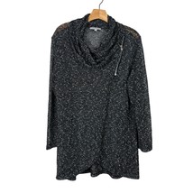 Jess &amp; Jane Cardigan Sweater Womens XL Black Open Knit Zip Long Sleeve Cowl Neck - £31.30 GBP