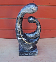 Black Onyx Sculpture Hand Carved Mother &amp; Child Modernist Figurine Abstract 16&quot; - £72.16 GBP