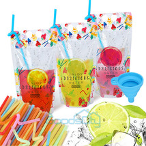 100 Pcs Drink Pouches Bags With Straws Translucent Stand-Up Zipper W/ Fu... - £24.20 GBP