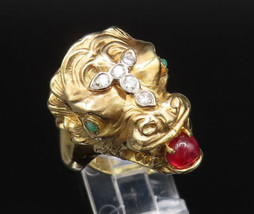 14K GOLD - Vintage Genuine Diamonds &amp; Gemstones Heavy Dragon Ring Sz 7 - GR568 - £2,064.50 GBP