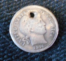 1916 Barber Dime w/Hole, Rare Vintage Old Coin for Collection or Jewelry... - $18.95