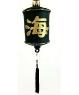 Black &amp; Gold Oriental Lantern W/Tassels Ornament Matte Glass 2.5&quot; x 8&quot; S... - £14.73 GBP