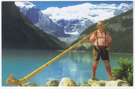 Postcard Neil Gow Playing Alphorn Lake Louise Alberta Mt Pilaute Switzerland - £3.87 GBP