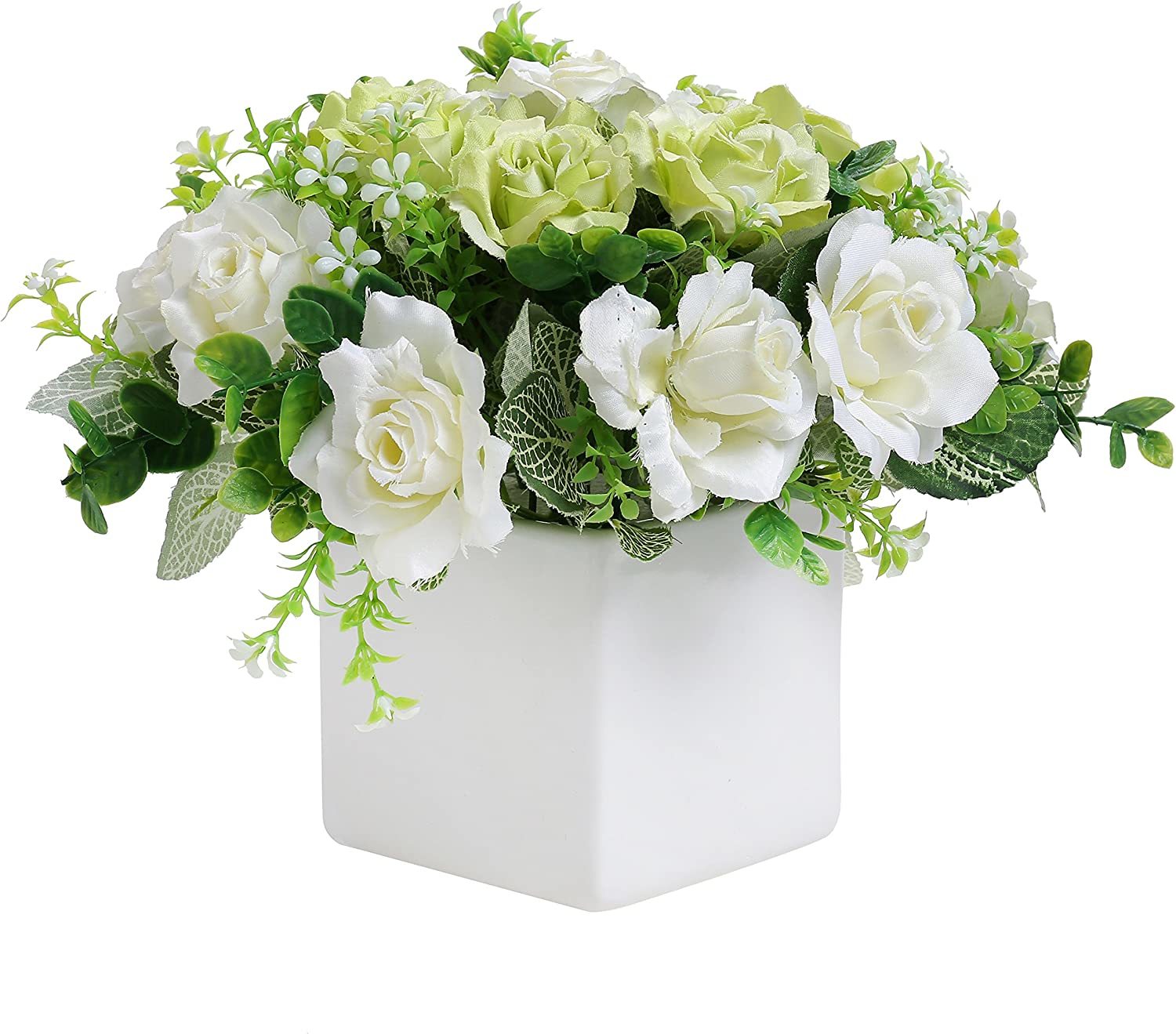Mygift Artificial White Rose, Fake Flower Bouquet Arrangement In Square White - $39.99