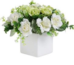 Mygift Artificial White Rose, Fake Flower Bouquet Arrangement In Square White - £32.06 GBP