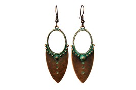 Tuareg Earrings, Ethnic Moroccan Drop Earrings, Antique Copper Hoops - £11.79 GBP