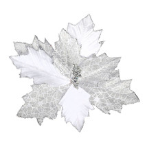 Silver Glitter Poinsettia Pick Velvet 11 X 11.5 Inches - $440.07 MXN