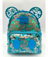 Disney Parks Loungefly Clear Mini Backpack Blue Mickey Mouse Ears Sequin... - $101.96