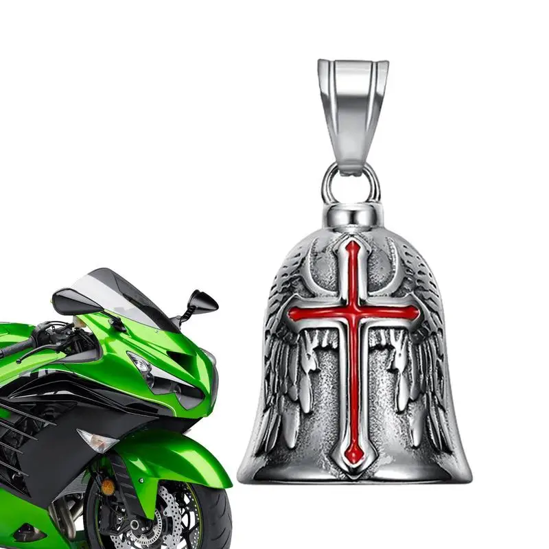 Biker Bell Pendant Engraved Red Cross Wings Motorcycle Bell Punk Guardian Bell - £12.06 GBP+